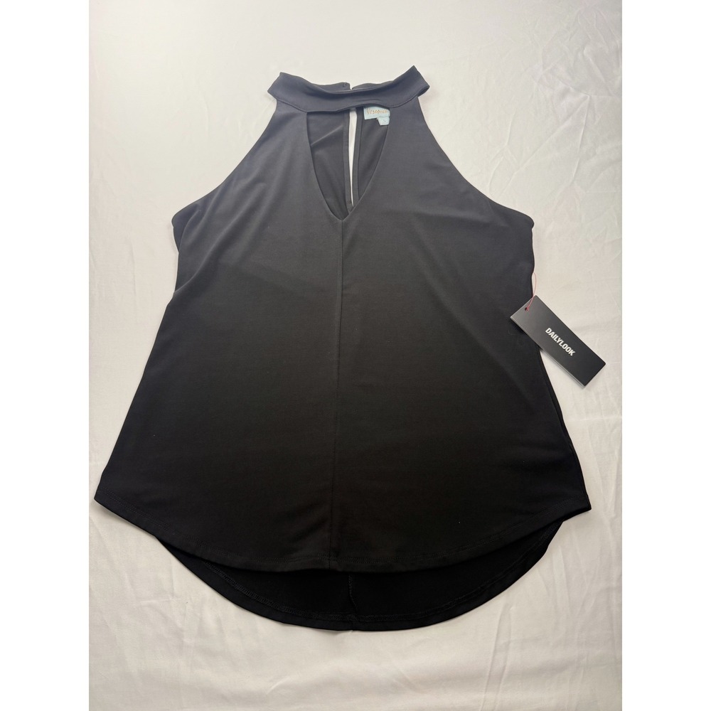 Veronica M Large Black Halter Keyhole Sleeveless Tunic Tank Top NWT - Picture 3 of 8